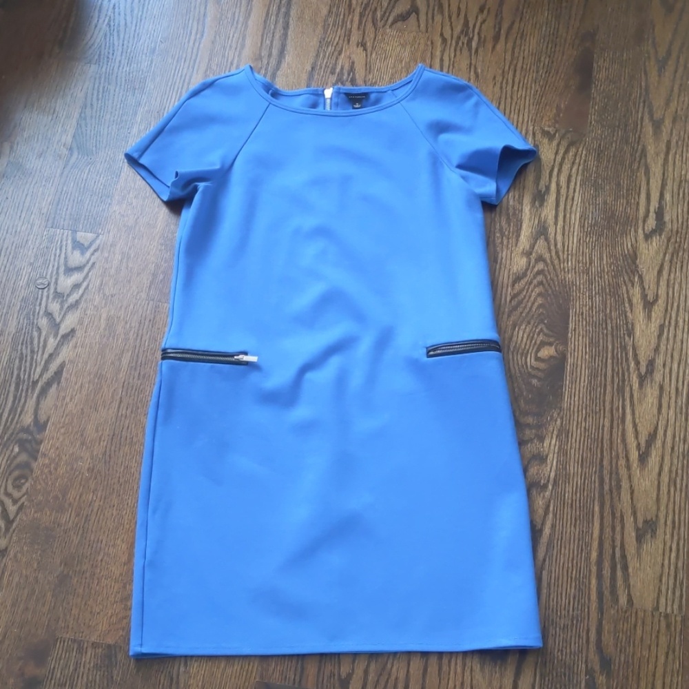 Blue Shift Dress with Leather pockets
